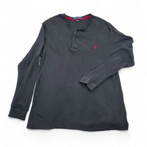 U.S. Polo Assn Mens Waffle Knit Henley Shirt XL Black Long Sleeve Cotton Casual